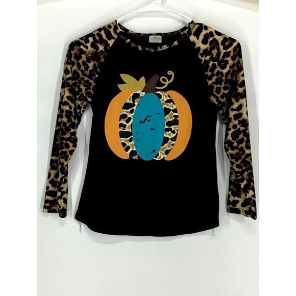 Girl’s Leopard Animal Pumpkin Raglan T-Shirt 3XL - Picture 1 of 5